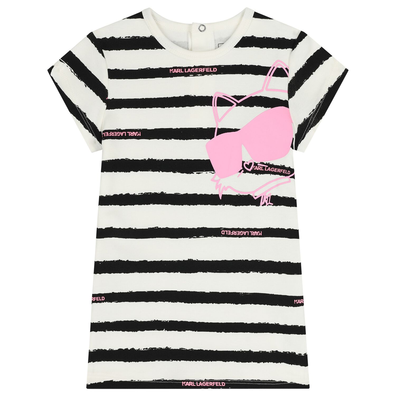 Younger Girls White & Black Striped Choupette Dress, 1, hi-res