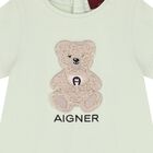 Younger Girls Green Teddy Bear Logo Dress, 2, hi-res