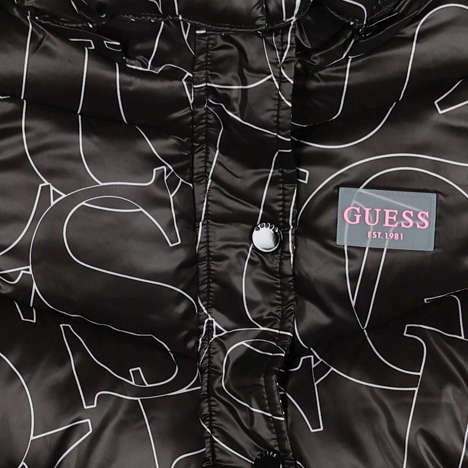 Girls Black Logo Puffer Jacket, 1, hi-res