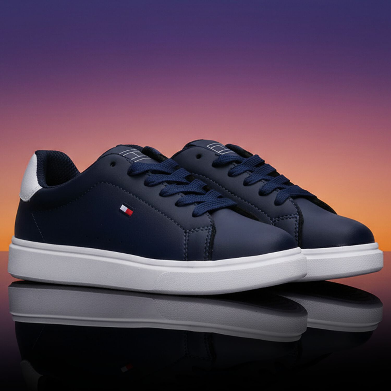 Boys Navy Blue & White Logo Trainers , 1, hi-res