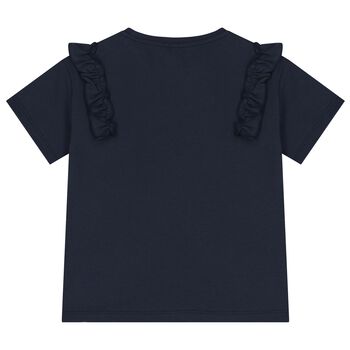 Girls Navy Blue Logo Ruffled T-Shirt