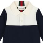 Baby Boys Ivory & Navy Blue Web Striped Romper, 1, hi-res