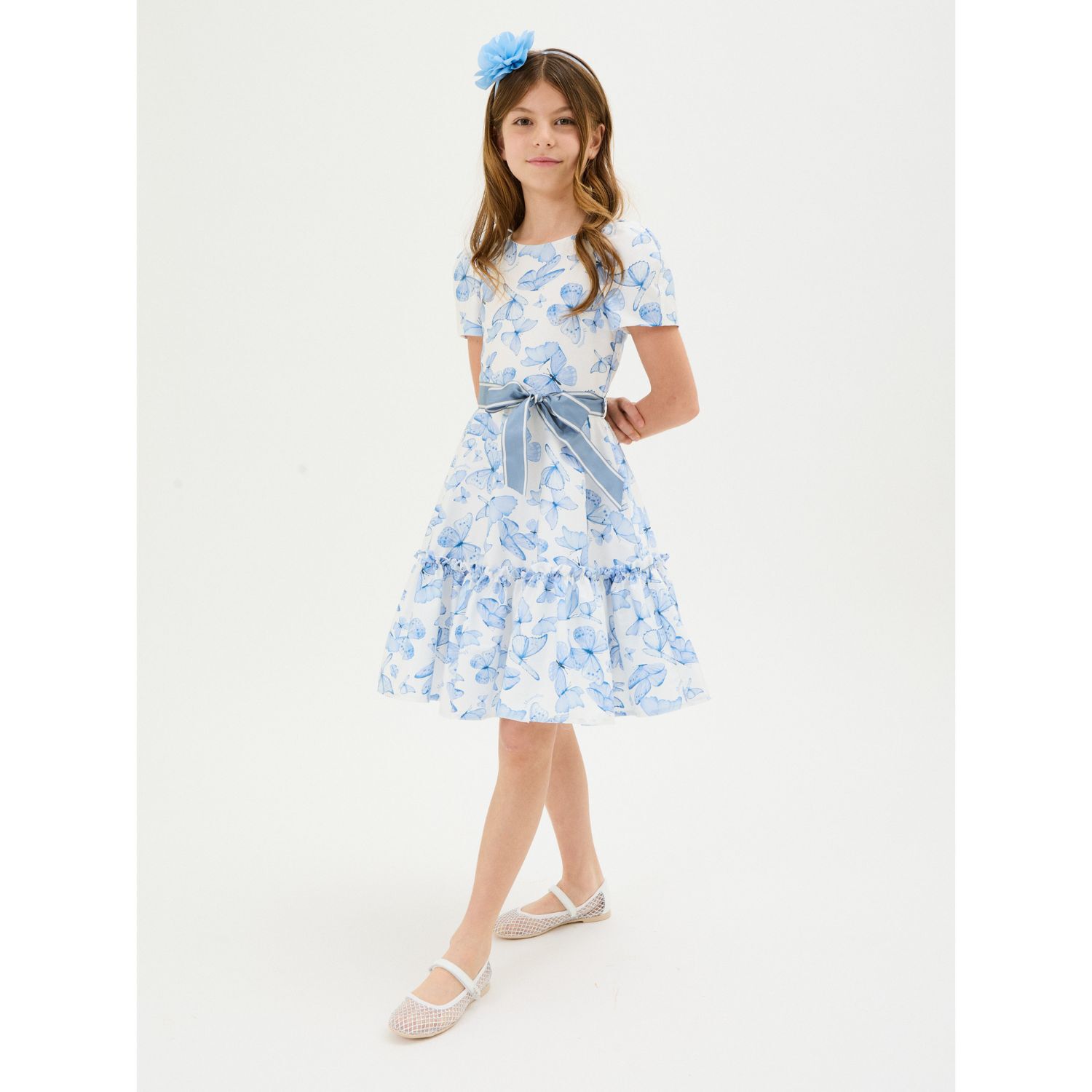 حذاء باليرينا باللون أبيض مرصع بالألماس للبنات, 1, hi-res image number null