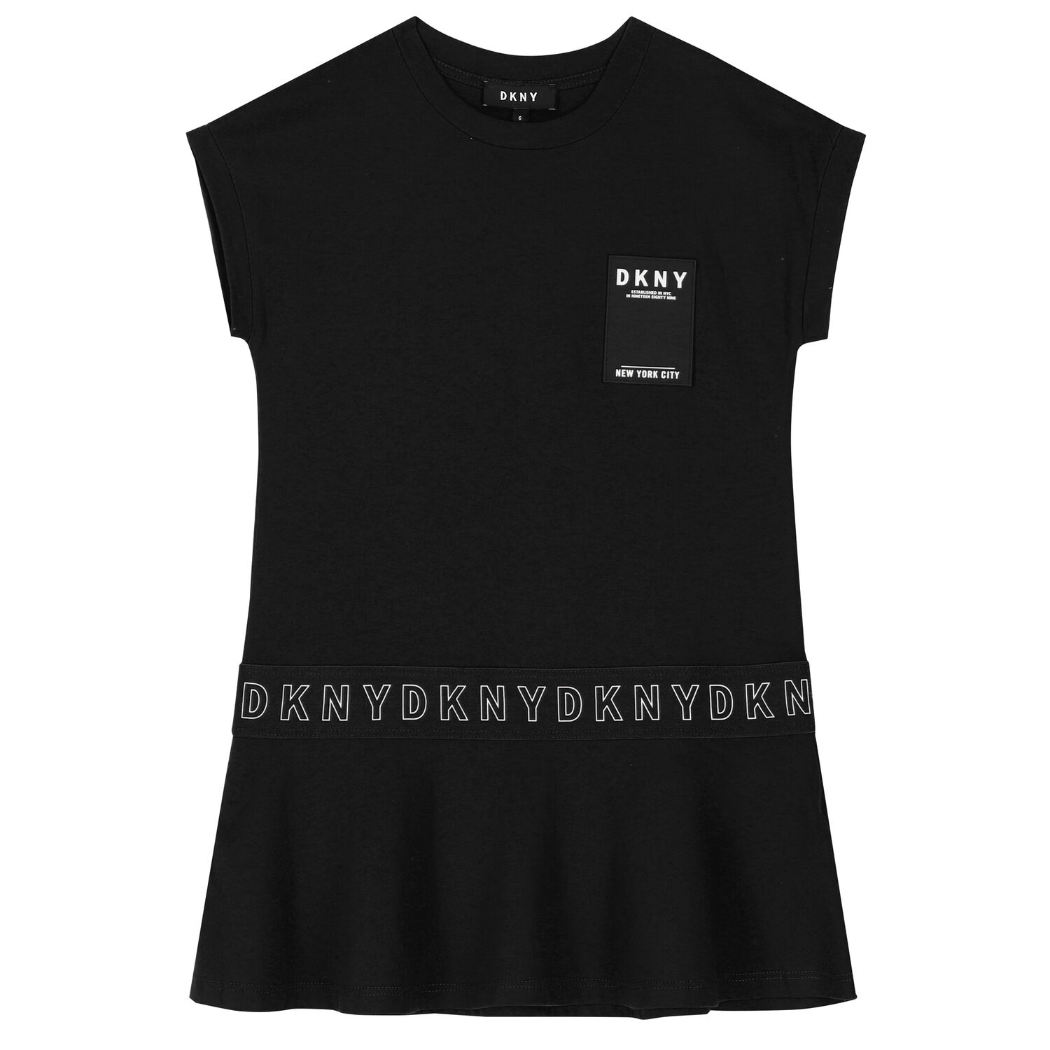 Girls Black Logo Dress, 1, hi-res