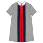 Girls Grey Web Stripe Dress, 1, hi-res