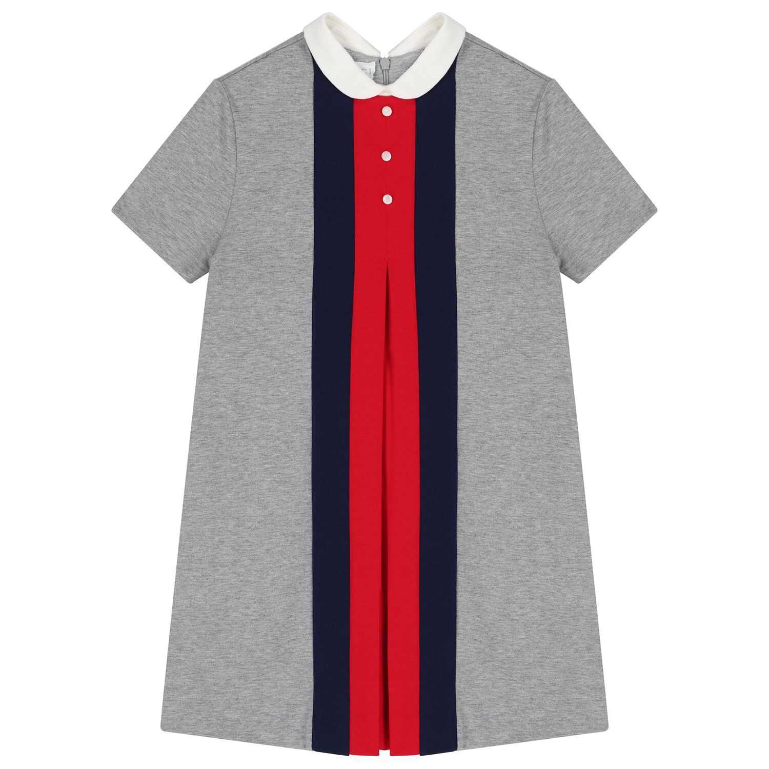 Girls Grey Web Stripe Dress, 1, hi-res