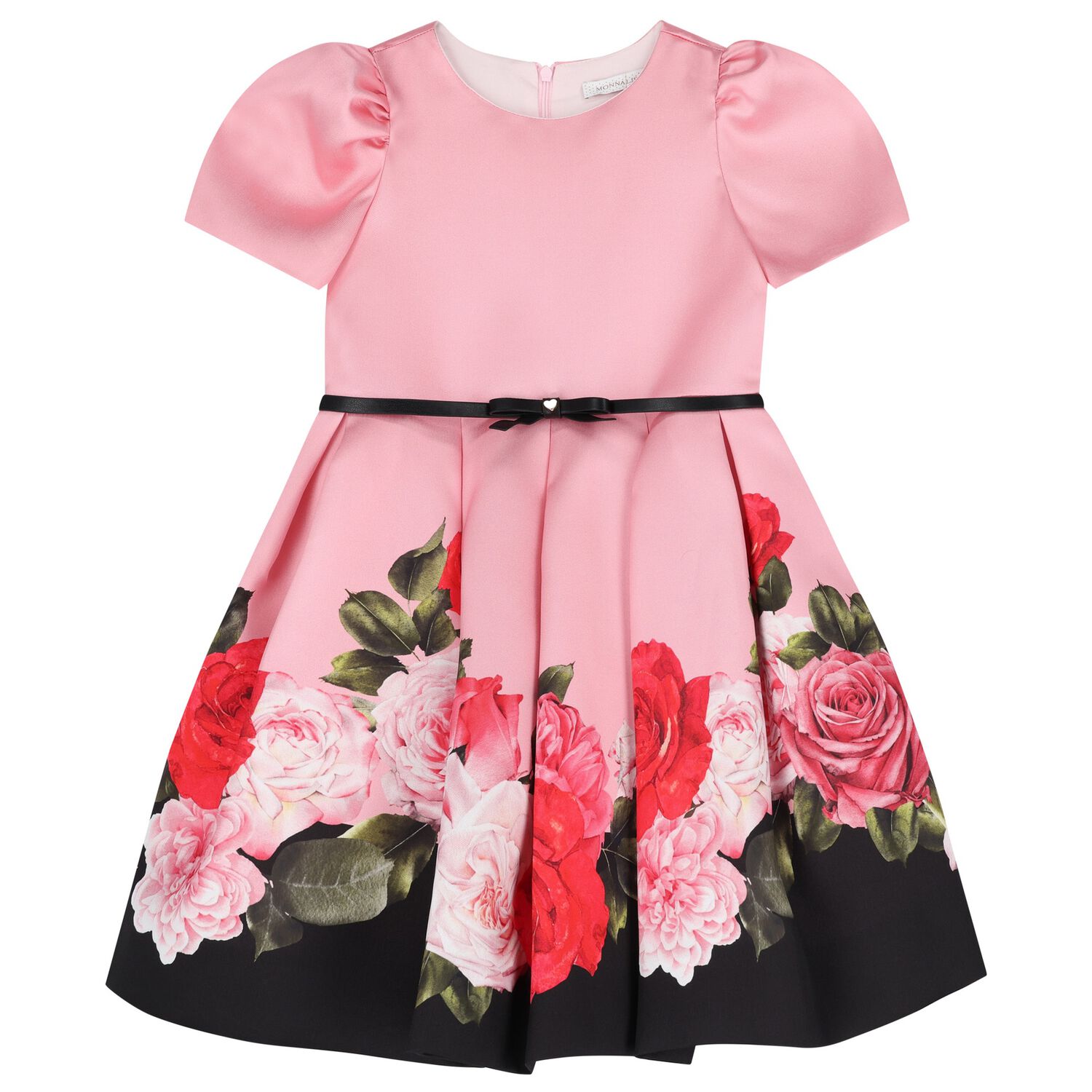 Girls Pink Roses Satin Dress, 2, hi-res image number null