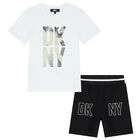 Boys White & Black Logo Shorts Set, 1, hi-res