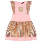 Girls Pink & Gold Logo Dress, 2, hi-res