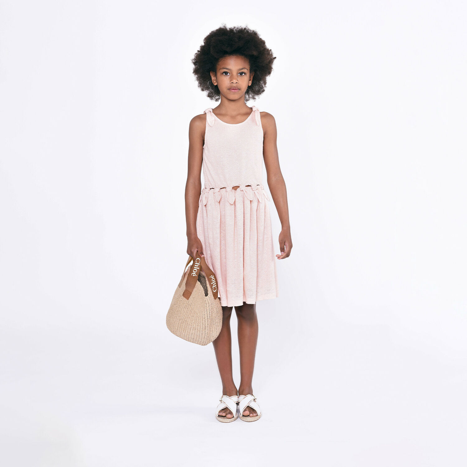 CHLOE Girls Beige Logo Straw Handbag Junior Couture KSA