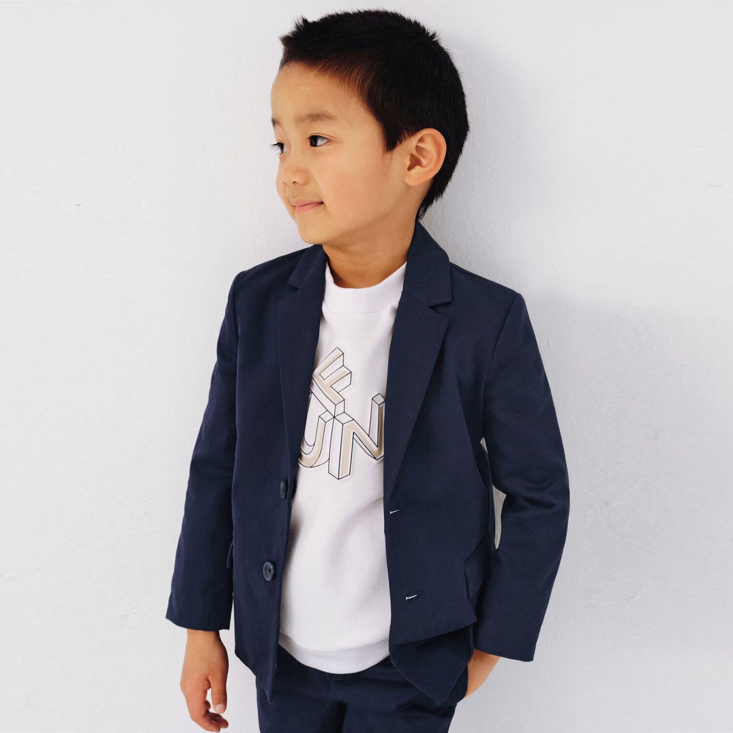 Boys Navy Single Breasted Cotton Blazer, 1, hi-res image number null