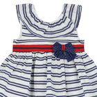 Younger Girls White & Navy Blue Striped Dress, 1, hi-res