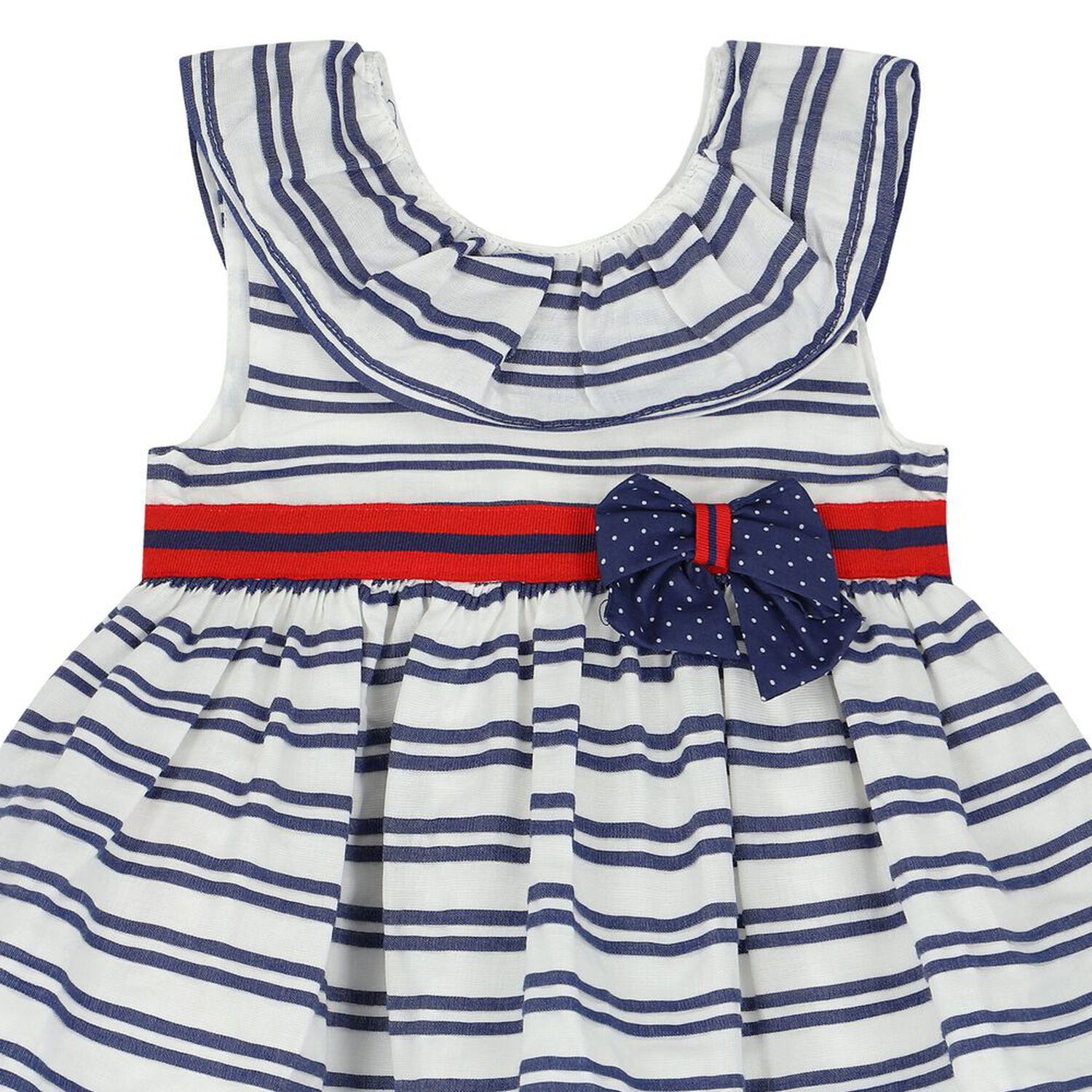 Younger Girls White & Navy Blue Striped Dress, 1, hi-res image number null