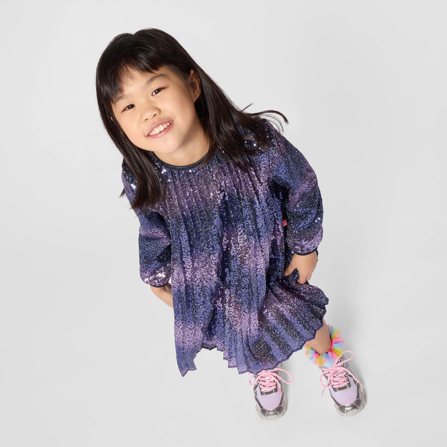 Girls Navy Blue Embellished Pleated Dress, 1, hi-res