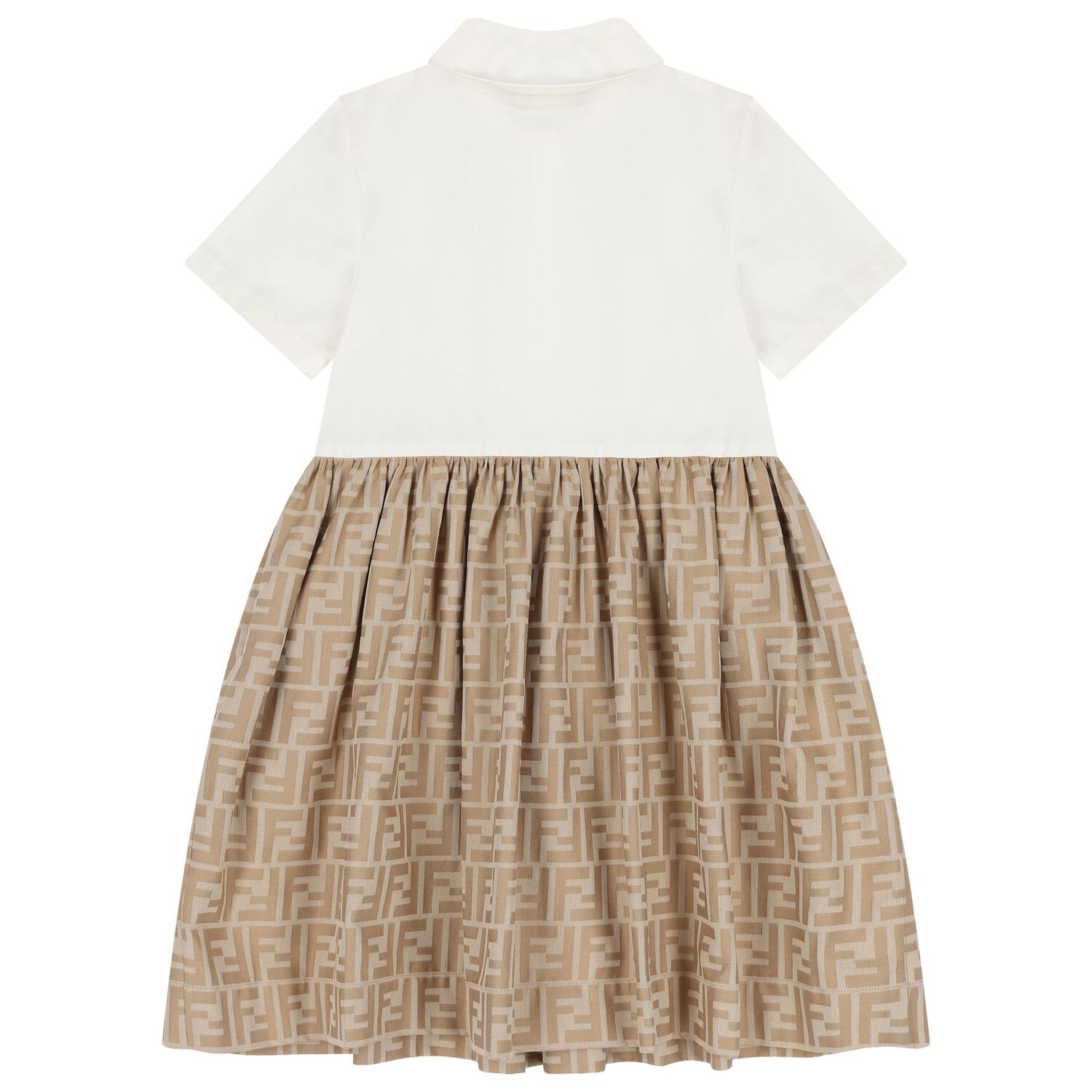 Girls Ivory & Beige FF Logo Dress, 1, hi-res