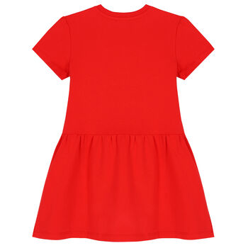 Girls Red Teddy Bear Logo Dress