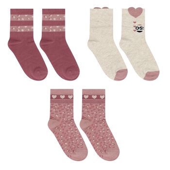 Girls Pink & Ivory Heart Socks (3 Pack)