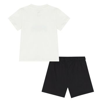 Younger Boys White & Black Logo Shorts Set
