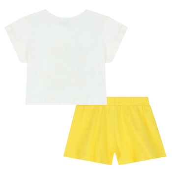 Girls White & Yellow Shorts Set