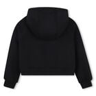 Girls Black Logo Hooded Zip Up Top, 1, hi-res