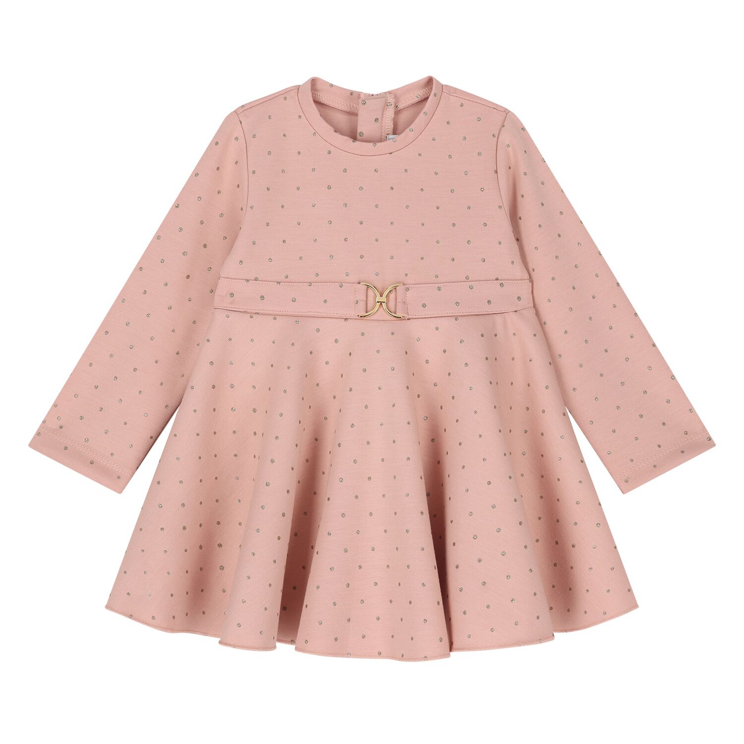 Younger Girls Pink & Gold Polka Dot Neoprene Dress, 1, hi-res