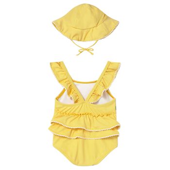 طقم ملابس سباحه للبنات الصغار بتصميم فلامنجو  باللون الاصفر 