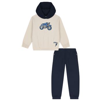 Boys Beige & Navy Blue Motorbike Tracksuit