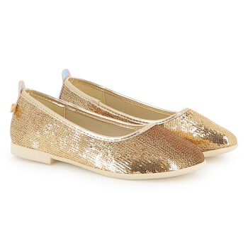 Girls Gold Sequin Ballerina Shoes
