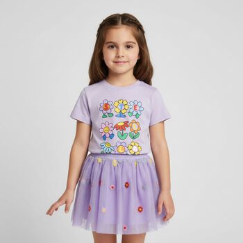 Younger Girls Purple Flower Tulle Skirt