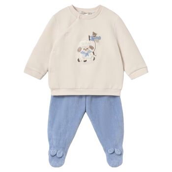 Baby Boys Beige & Blue 2 Piece Babygrow
