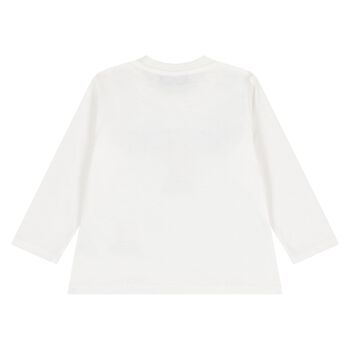 Younger White Teddy Bear Logo Long Sleeve Top