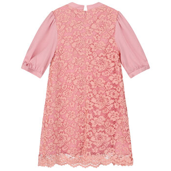 Girls Pink Satin & Lace Dress