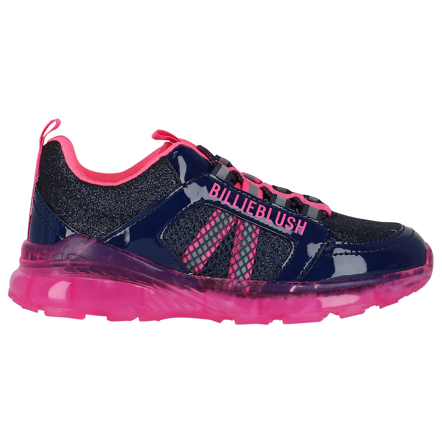 Girls Navy Blue & Pink Logo TrainersÂ , 1, hi-res