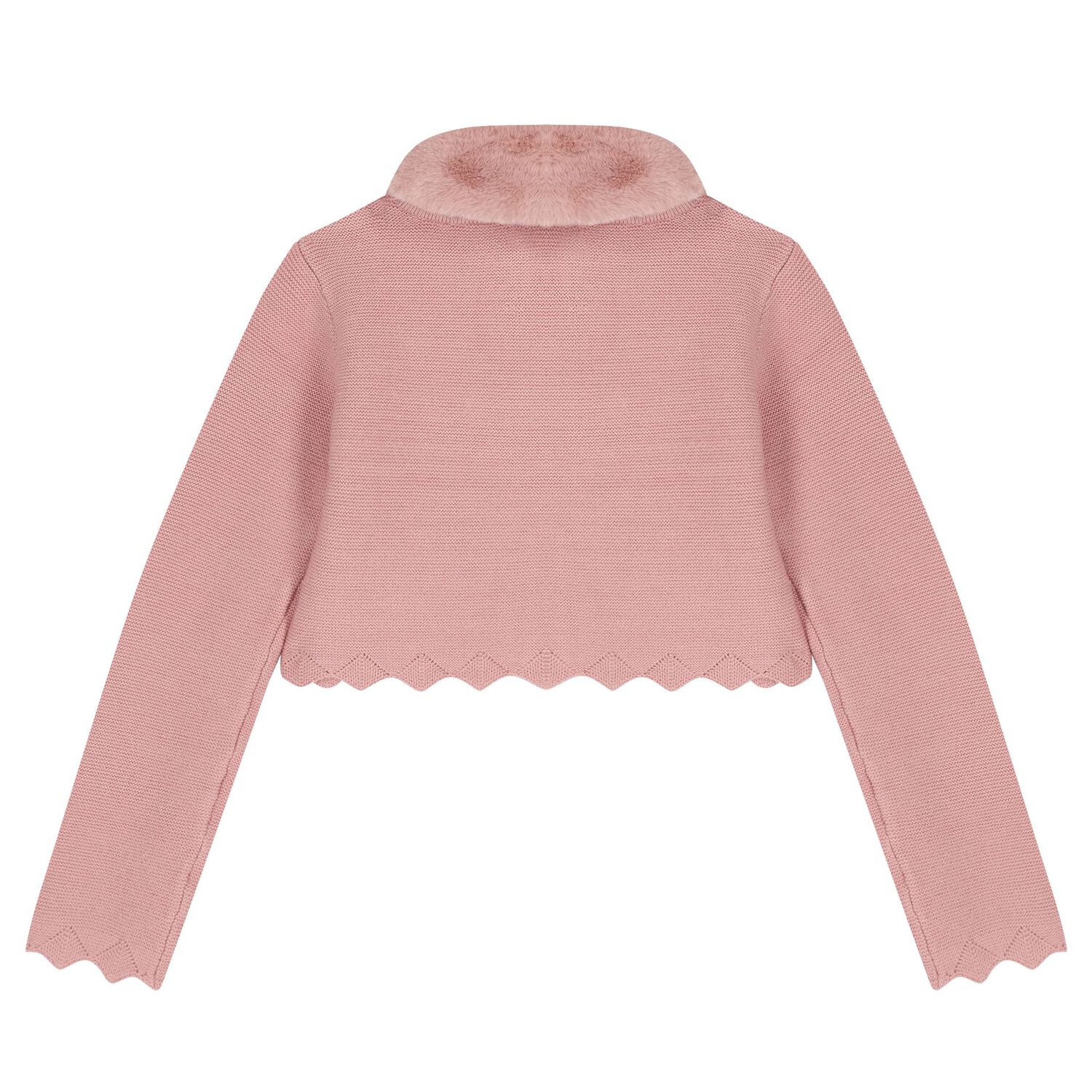 Girls Pink Faux Fur Collar Cardigan, 1, hi-res