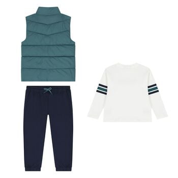 Boys White, Green & Navy Blue Tracksuit Set ( 3 Piece )