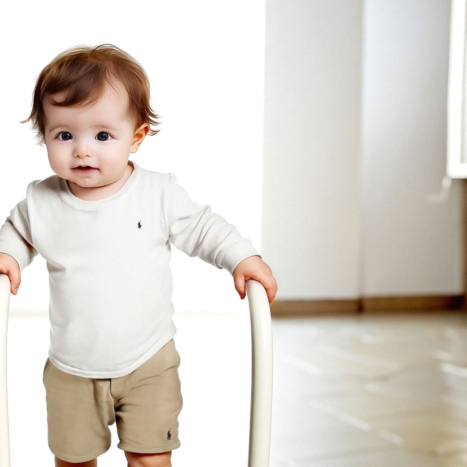 Baby Boys Beige Logo Shorts, 1, hi-res image number null