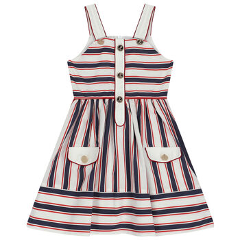 Girls White & Navy Striped Dress