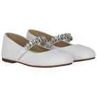Girls White Embellished Ballerina Shoes, 1, hi-res