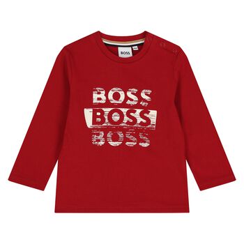 Younger Boys Red Logo Long Sleeve Top