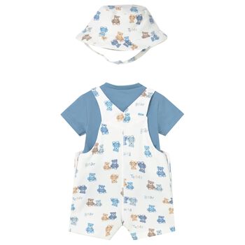 Baby Boys Blue & White Dungaree Set