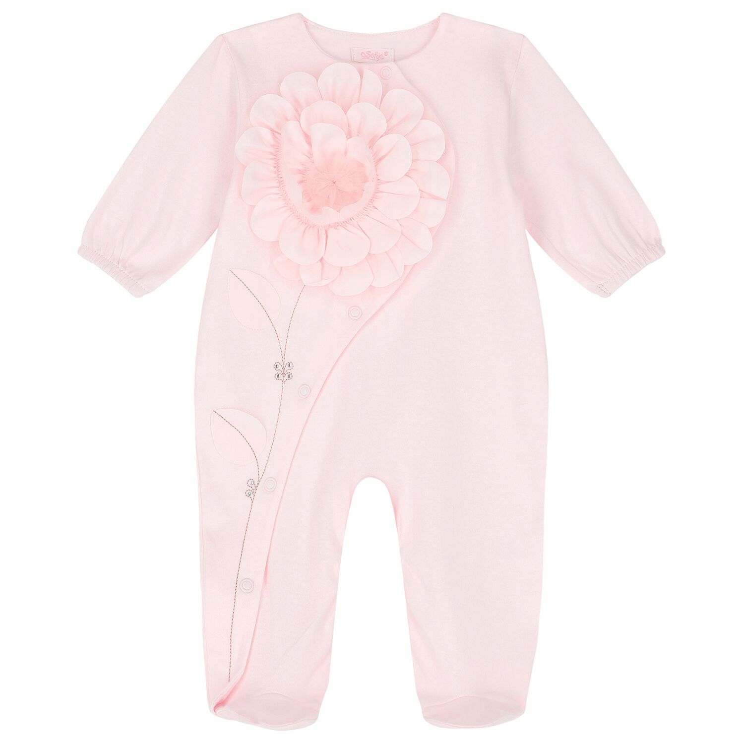 Baby Girls Pink Flower Babygrow, 1, hi-res image number null