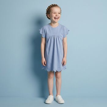 Younger Girls Blue Logo Scalloped Dress