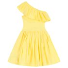 Girls Yellow Asymmetric Dress, 3, hi-res