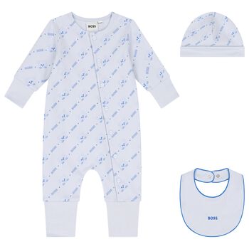 Baby Boys Blue Logo Romper Gift Set