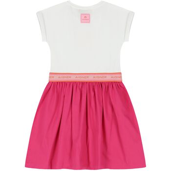 Girls White & Pink Logo Heart Dress