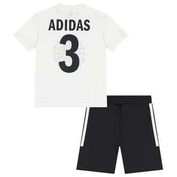 White & Black Marvel Logo Shorts Set