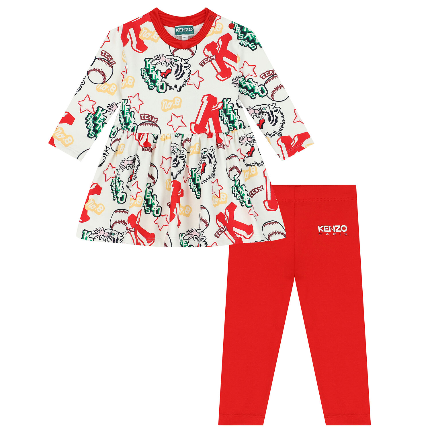 طقم فستان بالشعار باللون العاجي والأحمر , 1, hi-res image number null