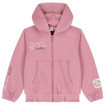 Girls Pink Hooded Zip Up Top