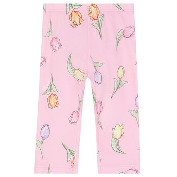 Younger Girls Pink Floral Leggings