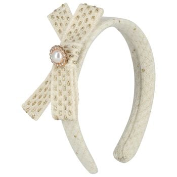 Girls Ivory & Gold Tweed Headband